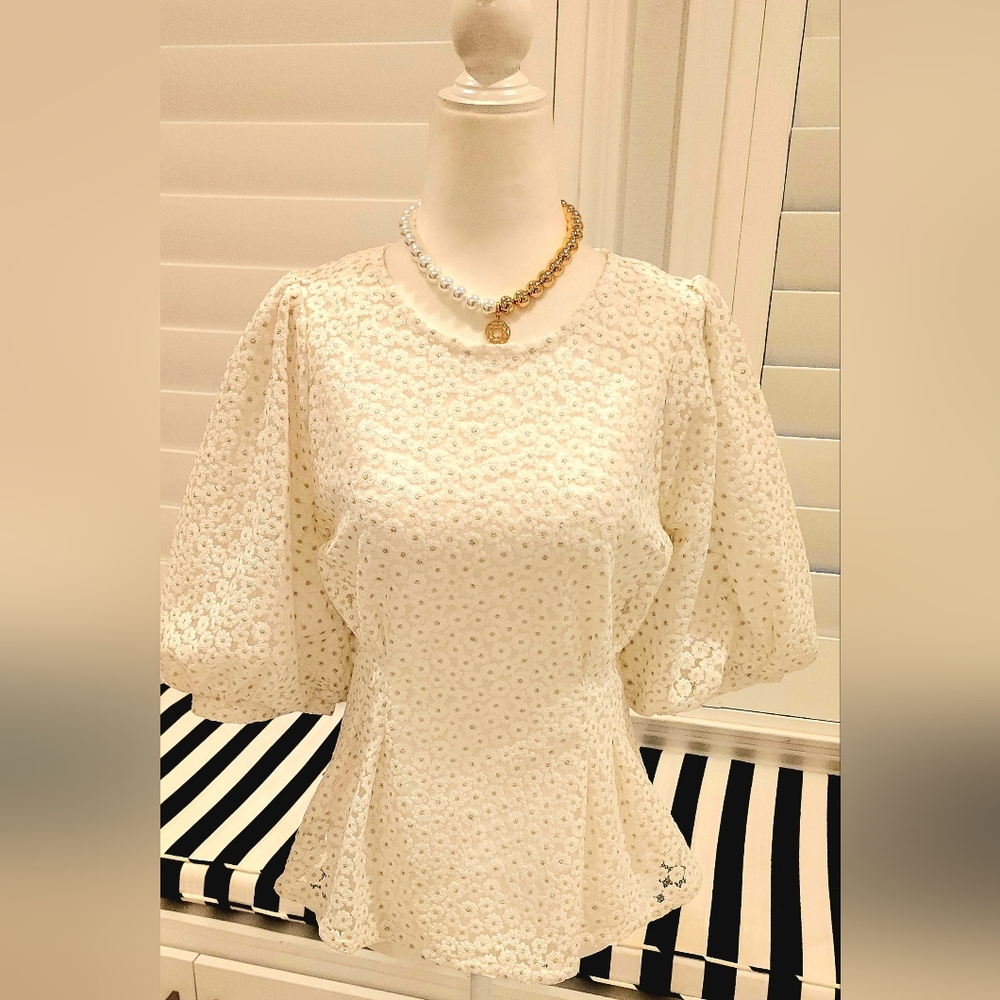 Gracia Flower Mesh Puff Blouse(including Inner top)